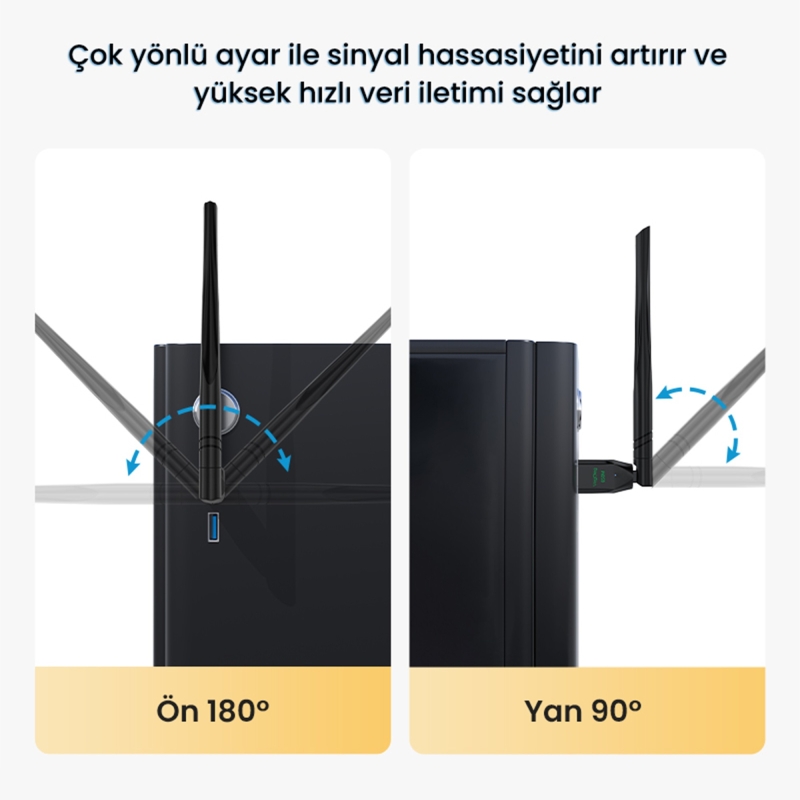 VegGieg 650 Mbps 2.4GHz/5GHz Dual Band Alıcı Verici USB WiFi Adaptör - 6