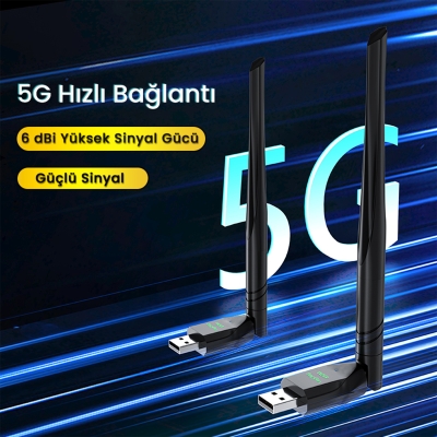 VegGieg 650 Mbps 2.4GHz/5GHz Dual Band Alıcı Verici USB WiFi Adaptör - 2
