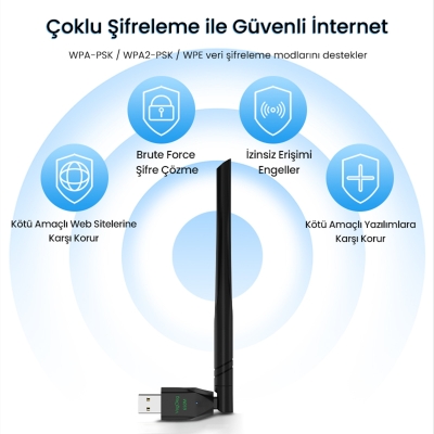 VegGieg 650 Mbps 2.4GHz/5GHz Dual Band Alıcı Verici USB WiFi Adaptör - 7