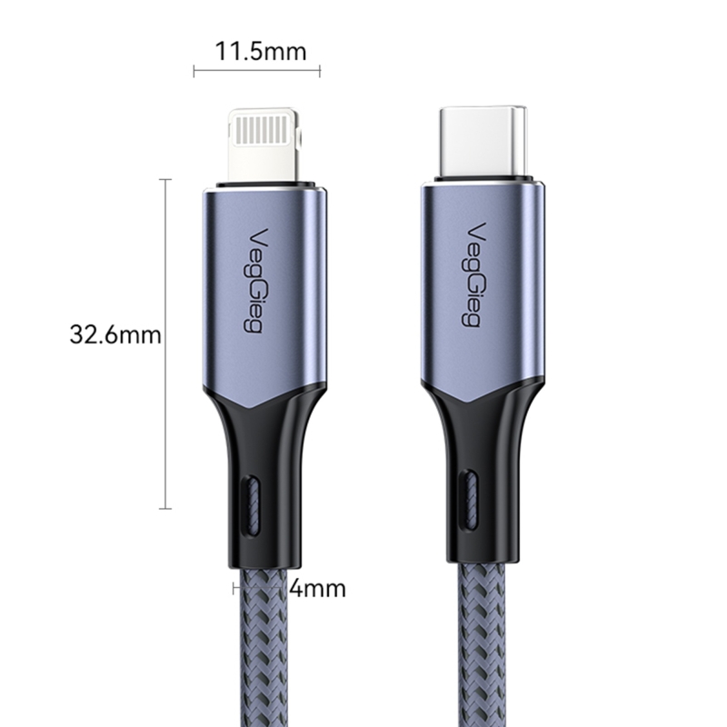 Veggieg 27W 3A USB Type-C to Lightning iPhone iPad Hızlı Şarj ve Data Kablosu 2 Metre - 5