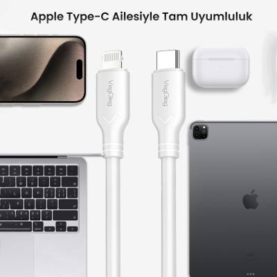 VegGieg 27W Type-C to Lightning iPhone iPad Uyumlu PD Hızlı Şarj ve Data Kablosu 1.2 Metre - 4
