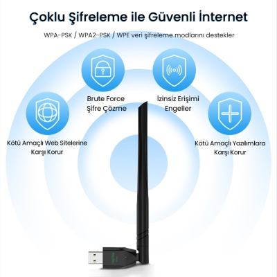 VegGieg 300 Mbps 2.4GHz Alıcı Verici USB WiFi Adaptör - 6