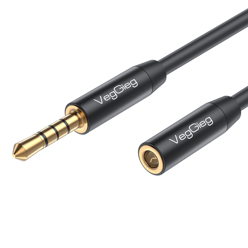VegGieg 3.5mm TRRS Aux Kulaklık Mikrofon Ses Uzatma Kablosu 1 Metre - 1