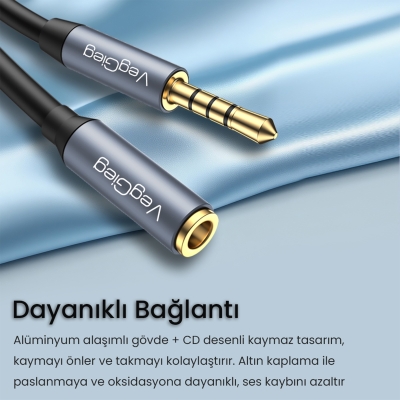 VegGieg 3.5mm TRRS Aux Kulaklık Mikrofon Ses Uzatma Kablosu 2 Metre - 5