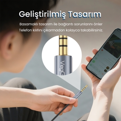 VegGieg 3.5mm TRRS Aux Kulaklık Mikrofon Ses Uzatma Kablosu 2 Metre - 6