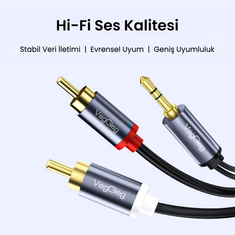 VegGieg 3.5mm Aux To 2 RCA Hi-Fi Ses Kablosu 15 Metre - 2