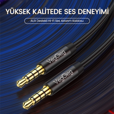 VegGieg 3.5mm Jack TRRS Hi-Fi AUX Mikrofon ve Ses Kablosu 3 Metre - 2