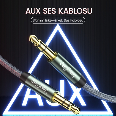 VegGieg 3.5mm Jack TRS Hi-Fi Örgülü AUX Ses Kablosu 2 Metre - 2