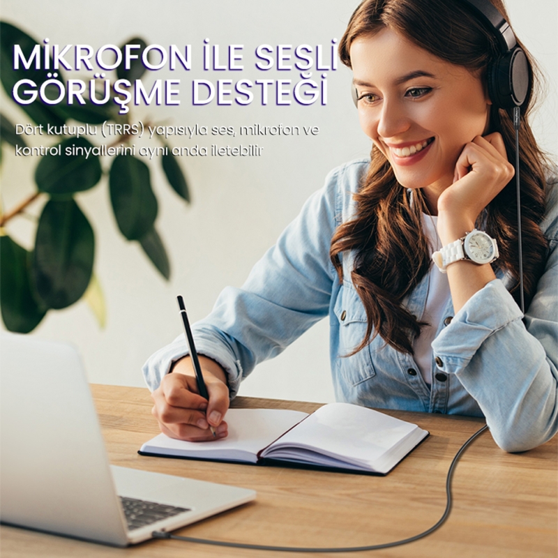 VegGieg 3.5mm Jack TRRS Hi-Fi AUX Mikrofon ve Ses Kablosu 5 Metre - 5