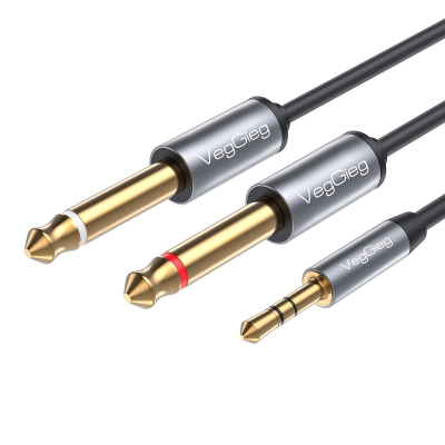 VegGieg 3.5mm to 6.35mm 2*Mono Amfi Enstrüman AUX Ses Kablosu 1.8 Metre - VegGieg