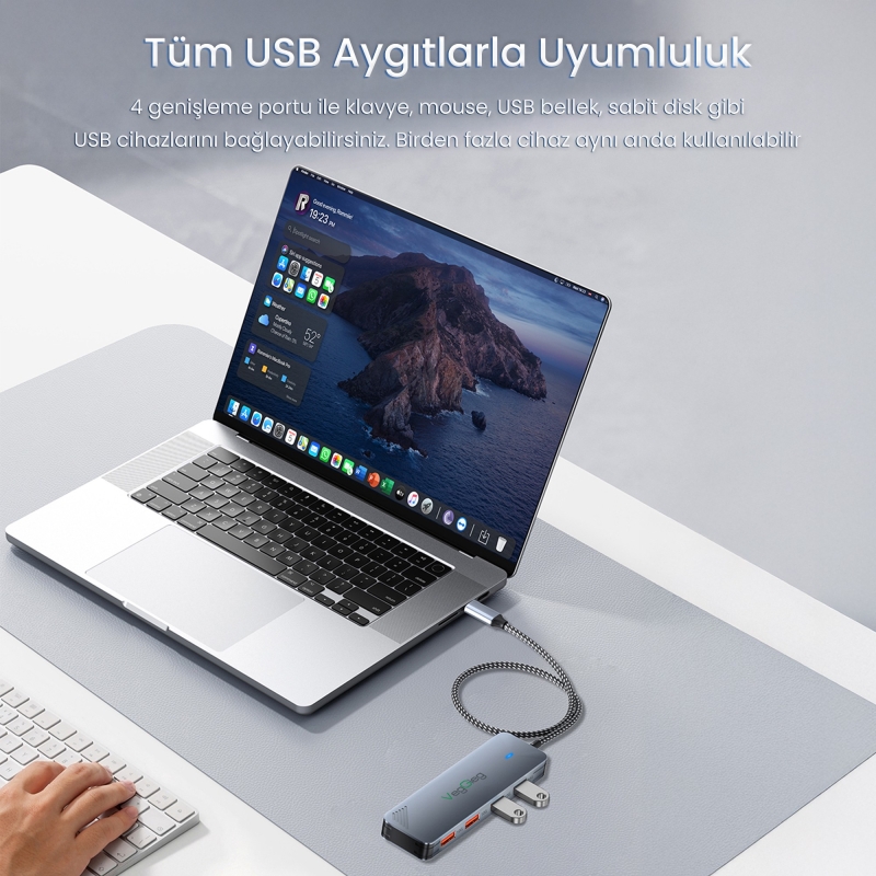 VegGieg 4 Portlu 10Gbps Type-C to 4*USB-A 3.2 Gen2 USB Çoklayıcı Dönüştürücü Hub - 3