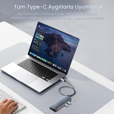 VegGieg 4 Portlu 10Gbps Type-C to 4*USB-C 3.2 Gen2 Type-C Çoklayıcı Dönüştürücü Hub - 3