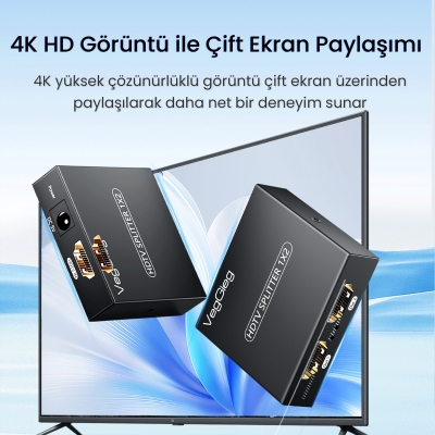 VegGieg 4K 30Hz 1 Giriş 2 Çıkış HDMI Splitter Görüntü Ayırıcı Bölücü Adaptör - 2