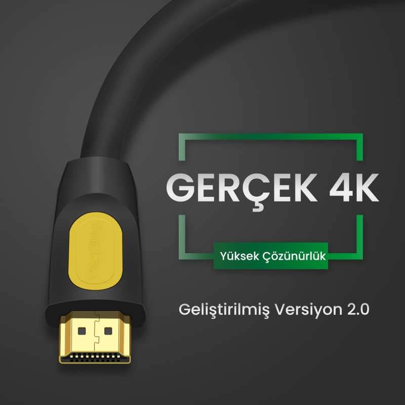 VegGieg 4K 30Hz 18Gbps HDR ARC HDCP Destekli HDMI 2.0 Kablo 10 Metre - 2
