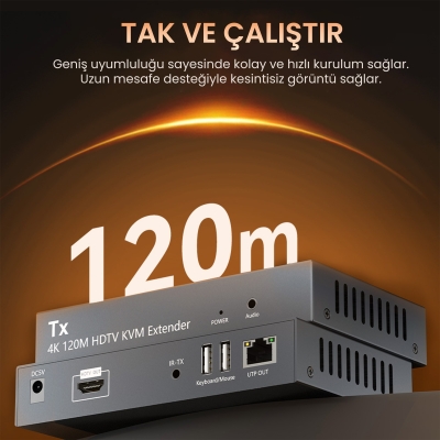 VegGieg 4K 30Hz HDMI KVM Extender 120 Metre CAT5E/6 HDMI Menzil Genişletici Uzatıcı - 3