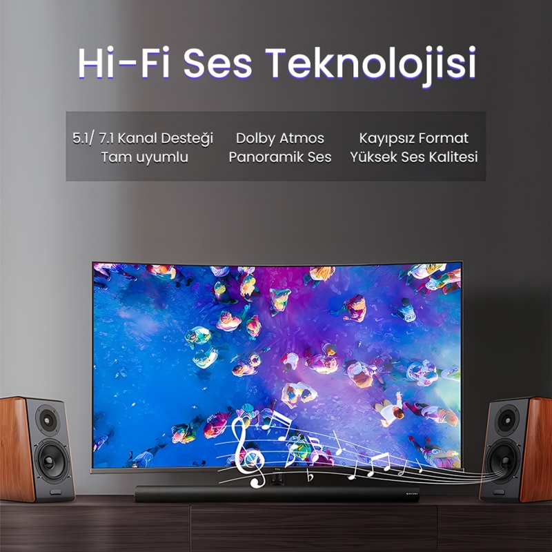 VegGieg 4K 60Hz 18Gbps HDR ARC HDCP Fiber Optik HDMI 2.0 Kablo 30 Metre - 7