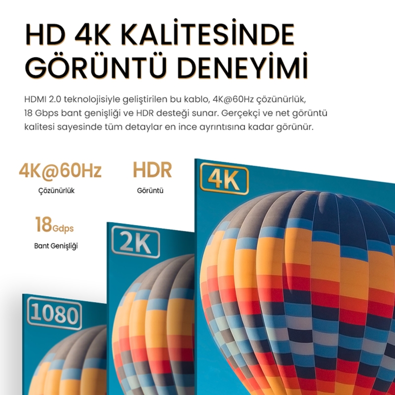 VegGieg 4K 60Hz 18Gbps HDR ARC HDCP HDMI 2.0 Kablo 5 Metre - 2