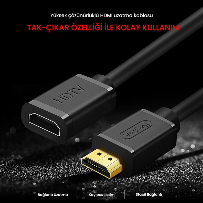 VegGieg 4K 60Hz Dişi Erkek HDMI 2.0 Uzatma Kablosu 2 Metre - 4