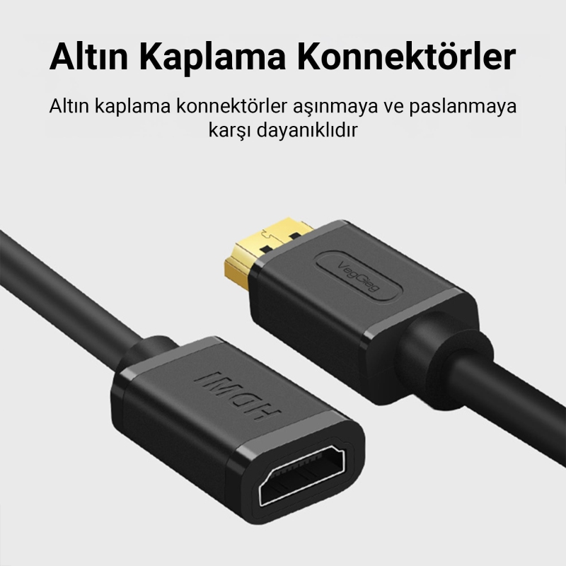 VegGieg 4K 60Hz Dişi Erkek HDMI 2.0 Uzatma Kablosu 2 Metre - 3