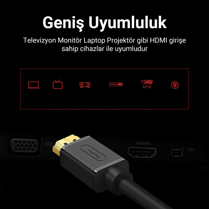 VegGieg 4K 60Hz Dişi Erkek HDMI 2.0 Uzatma Kablosu 2 Metre - 6
