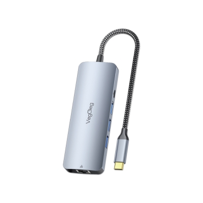 VegGieg 4K 60Hz HDMI Gigabit Ethernet 3*USB-A 2*Type-C 3.5mm Aux SD Micro SD Kart Okuyucu Çevirici Çoklayıcı Hub - VegGieg