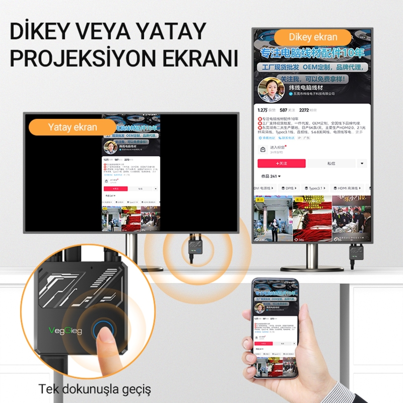 VegGieg 4K HDMI VGA 2.4 / 5Ghz Wireless Kablosuz Görüntü Aktarım Cihazı - 4