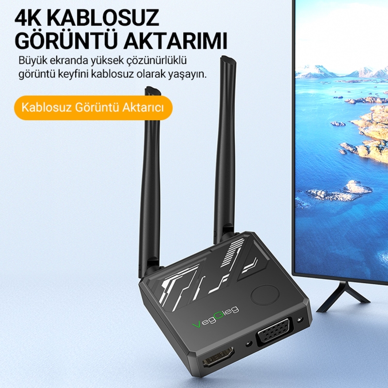 Veggieg 4K HDMI VGA 2.4 / 5Ghz Wireless Kablosuz Görüntü Aktarım Cihazı - 2