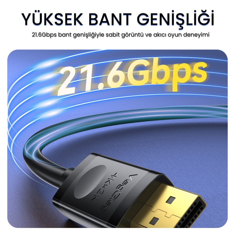 VegGieg 4K/60Hz 2K/165Hz Displayport V1.2 Kablo 3 Metre - 7