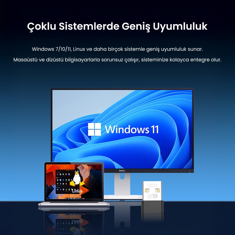 VegGieg 300 Mbps Wifi 6 Çift Bant Kablosuz Alıcı Verici Nano USB Adaptör - 7