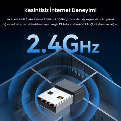 VegGieg 300 Mbps Wifi 6 Çift Bant Kablosuz Alıcı Verici Nano USB Adaptör - 2