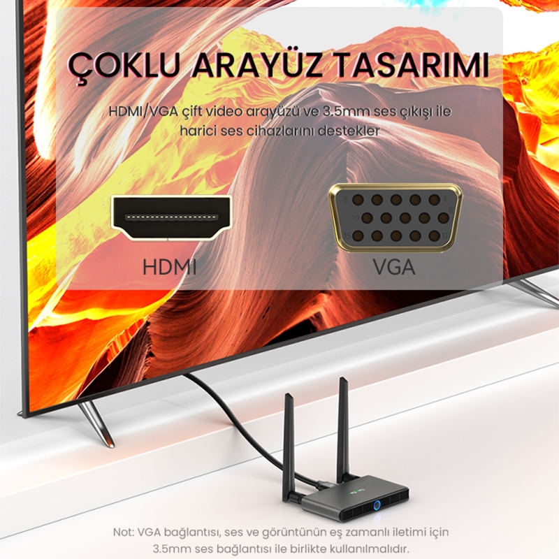 VegGieg 5Ghz Kablosuz HDMI VGA Görüntü Aktarım Cihazı - 6