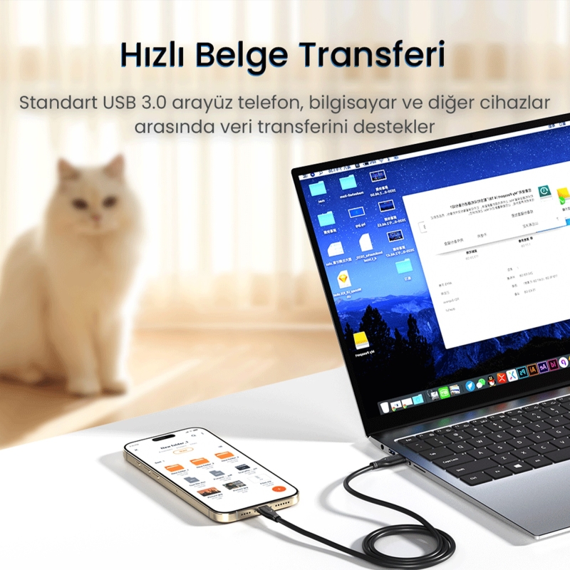 VegGieg USB 3.0 to Type-C 60W 10Gbps Data ve Şarj Kablosu 50 CM - 7