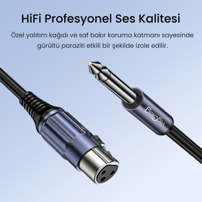 VegGieg 6.35mm to XLR Dişi Mikrofon Kablosu Hi-Fi Ses Kalitesi OFC Bakır Enstrüman Ses Kablosu 2 Metre - 3