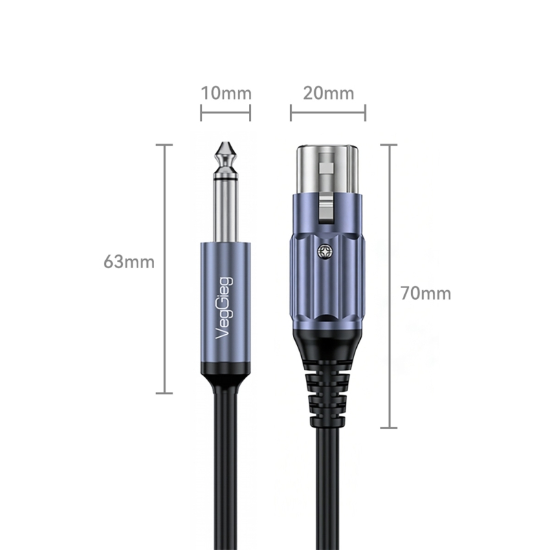 VegGieg 6.35mm to XLR Dişi Mikrofon Kablosu Hi-Fi Ses Kalitesi OFC Bakır Enstrüman Ses Kablosu 2 Metre - 7