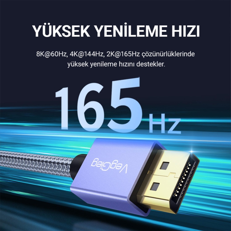 VegGieg 8K/60Hz 4K/165Hz 2K/240Hz DisplayPort 1.4 Kablo 2 Metre - 3