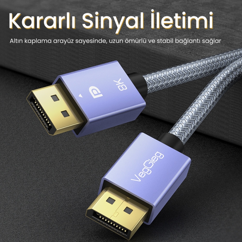 VegGieg 8K/60Hz 4K/165Hz 2K/240Hz DisplayPort 1.4 Kablo 3 Metre - 5