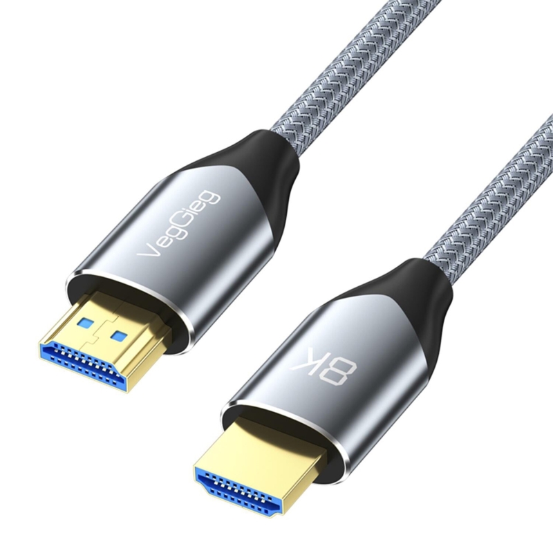 VegGieg 8K 60Hz 4K 120Hz 48 Gbps HDR ARC HDCP Örgülü HDMI 2.1 Kablo 2 Metre - 8