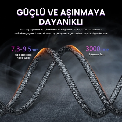 VegGieg 8K 60Hz 4K 120Hz 48 Gbps HDR ARC HDCP Örgülü HDMI 2.1 Kablo 3 Metre - 5