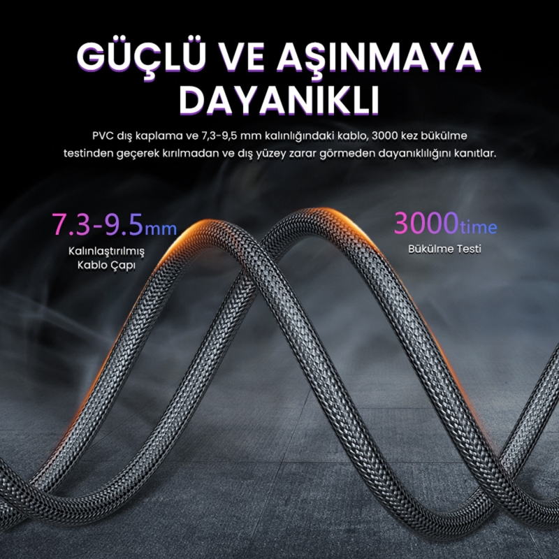 VegGieg 8K 60Hz 4K 120Hz 48 Gbps HDR ARC HDCP Örgülü HDMI 2.1 Kablo 3 Metre - 5