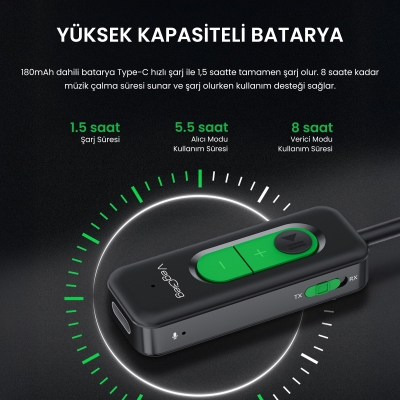 VegGieg Aux Bluetooth 5.4 Transmitter & Receiver Kablosuz Ses Adaptörü - 2