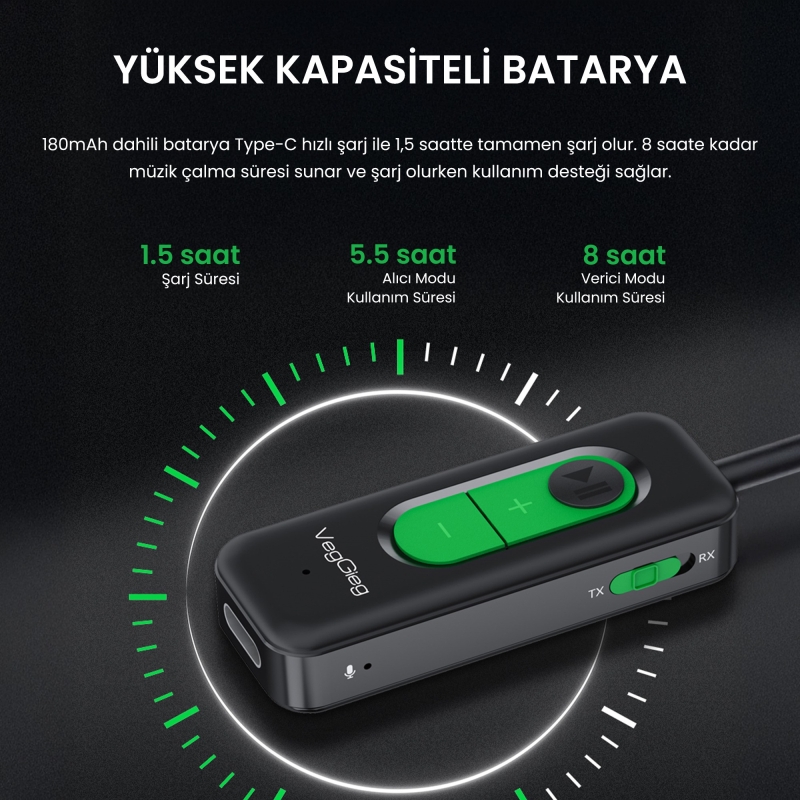 VegGieg Aux Bluetooth 5.4 Transmitter & Receiver Kablosuz Ses Adaptörü - 2