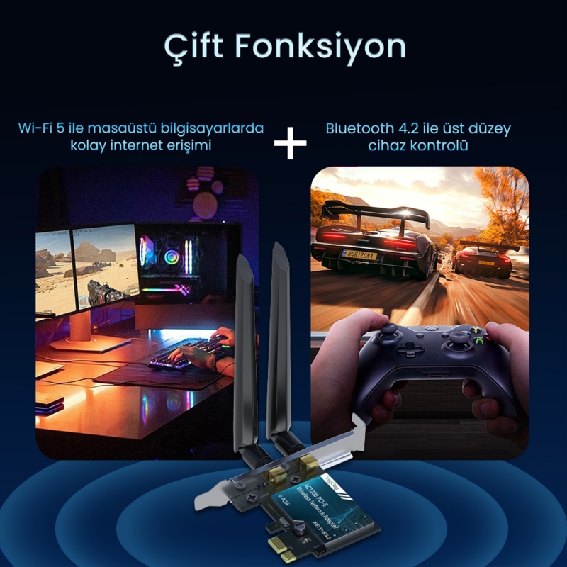 VegGieg AX1200 Wi-Fi 5 Alıcı ve Bluetooth 4.2 Adaptör 5DB Dual Anten PCIe Wifi Ağ Kartı - 4