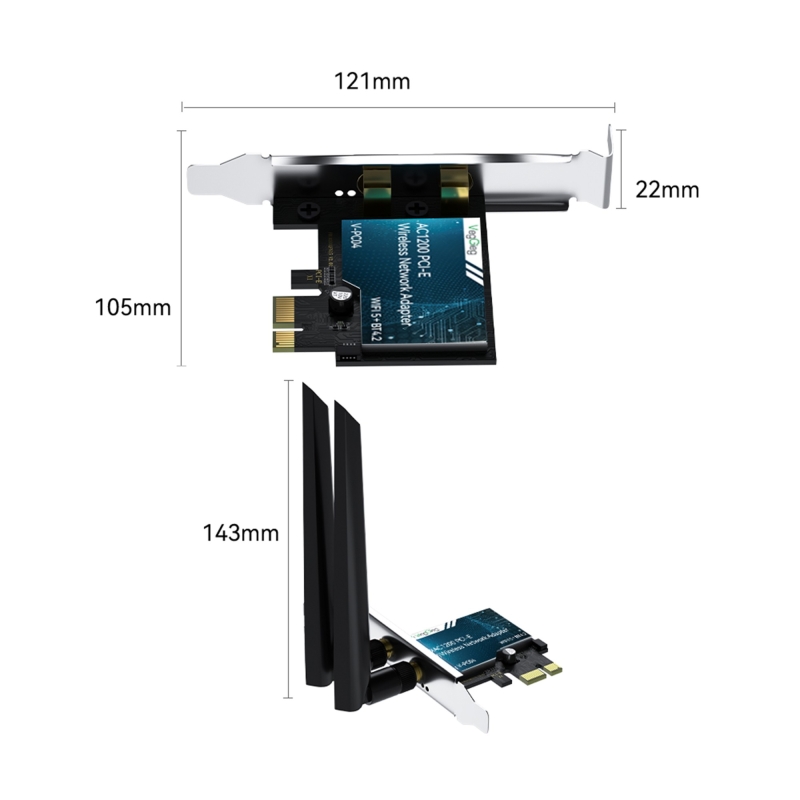 VegGieg AX1200 Wi-Fi 5 Alıcı ve Bluetooth 4.2 Adaptör 5DB Dual Anten PCIe Wifi Ağ Kartı - 7