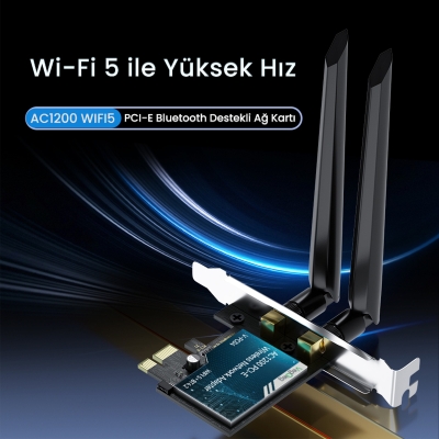 VegGieg AX1200 Wi-Fi 5 Alıcı ve Bluetooth 4.2 Adaptör 5DB Dual Anten PCIe Wifi Ağ Kartı - 2
