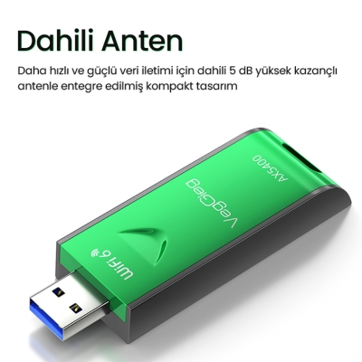 VegGieg 5400 Mbps 2.4GHz/5GHz/6GHz Tri Band Alıcı Verici USB Wifi 6 Adaptör - 2