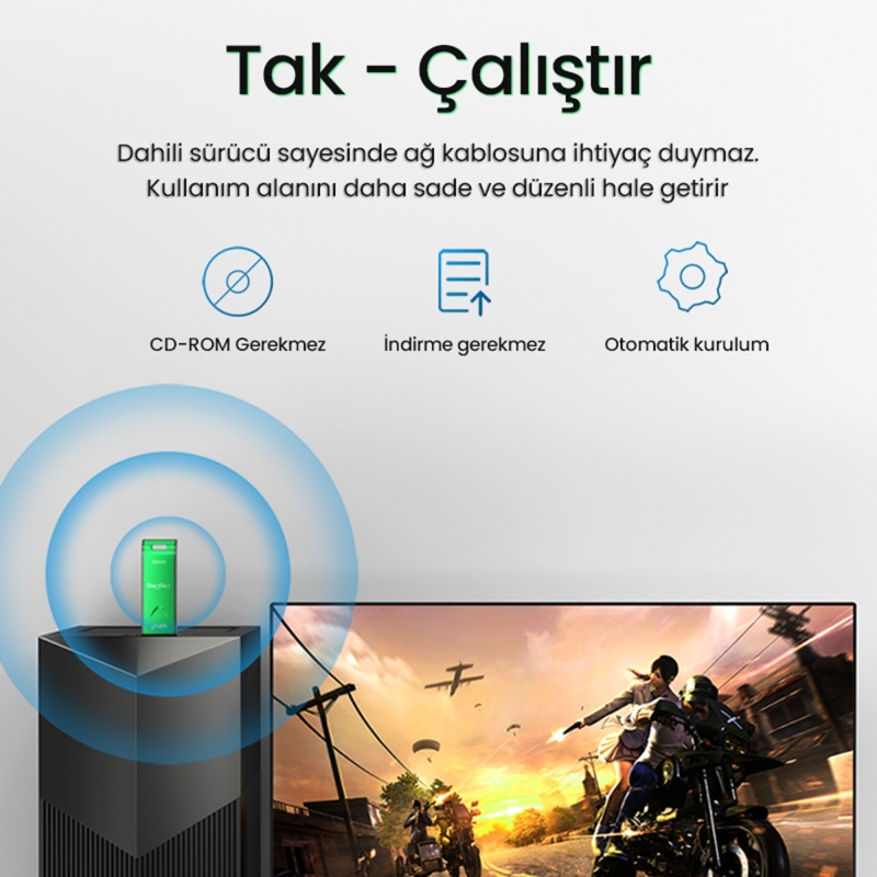 VegGieg 5400 Mbps 2.4GHz/5GHz/6GHz Tri Band Alıcı Verici USB Wifi 6 Adaptör - 4