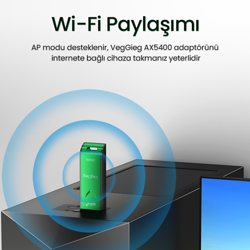 VegGieg 5400 Mbps 2.4GHz/5GHz/6GHz Tri Band Alıcı Verici USB Wifi 6 Adaptör - 3