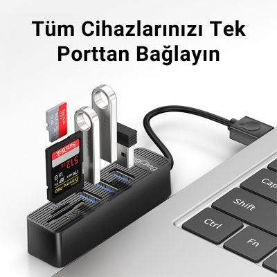 VegGieg USB 2.0 SD - MicroSD Kart Okuyucu ve 3 Port USB Çoklayıcı Hub - 2