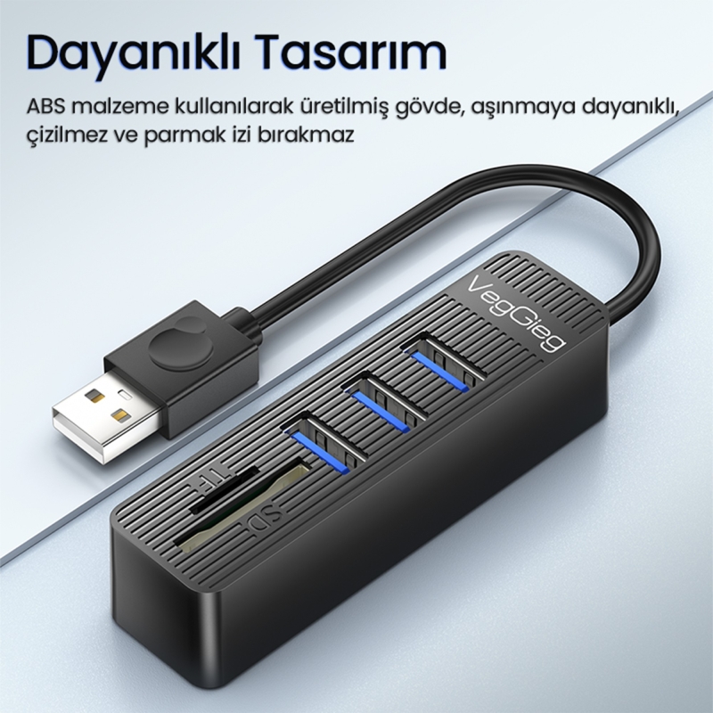 VegGieg USB 2.0 SD - MicroSD Kart Okuyucu ve 3 Port USB Çoklayıcı Hub - 5