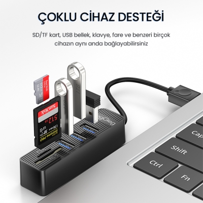 VegGieg USB 2.0 SD - MicroSD Kart Okuyucu ve 3 Port USB Çoklayıcı Hub - 3